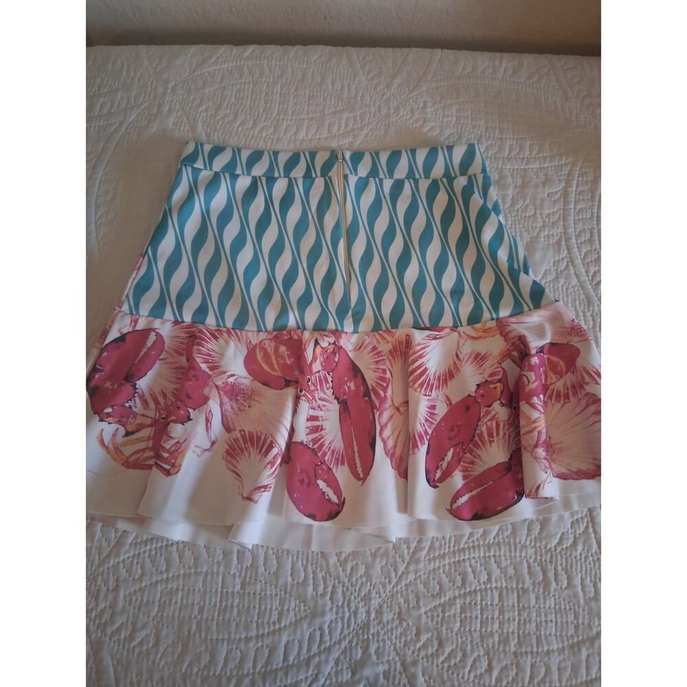 Bon Charme Turquoise Waves and Lobsters Skater Mini Skirt Size S